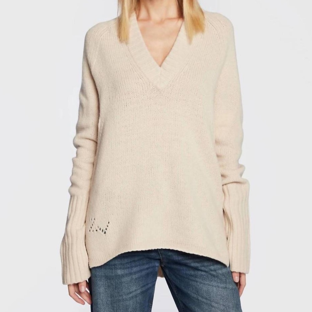 NWT Zadig & Voltaire 100% Merino Wool Valmy We Amour V Neck Sweater Small - Picture 2 of 14